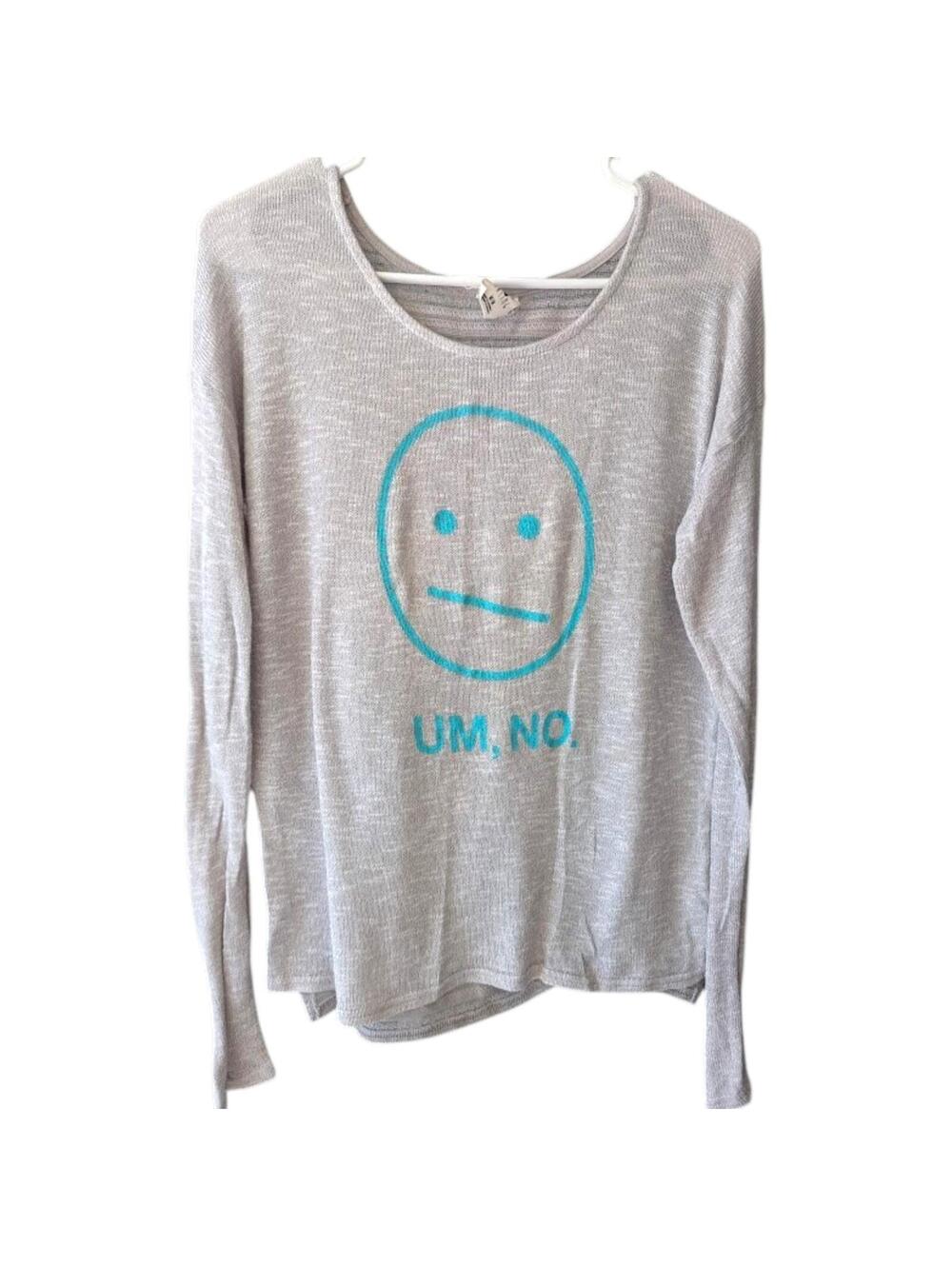 Tokyo Darling Sweater Medium Beige Turquoise Um No Emoji Knit Long Sleeve 21x26